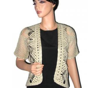 Khaki Hand Crocheted Open Front Lace Jacket