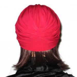 Red Handmade Banded Single Knot Fashion Turban
