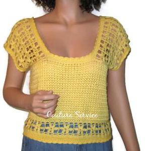 Lemon Yellow Hand Crocheted Lace Flower Short..