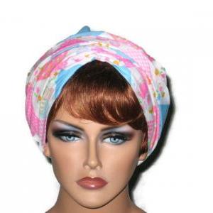 Pink And Blue Handmade Wrap Twist Turban