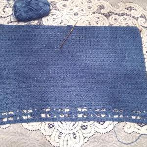 Blue Hand Crocheted Lace Flower Long Summer Top..