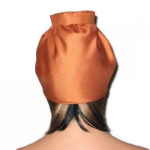 Orange Silk Turban With Handmade Silk Floral Pin