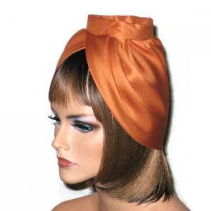 Orange Silk Turban With Handmade Silk Floral Pin