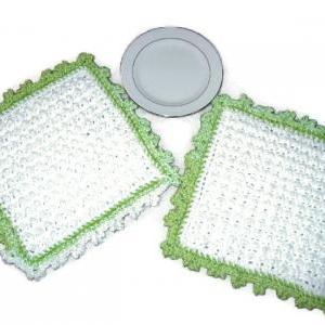 White And Green Hand Crocheted Decorative Cotton..