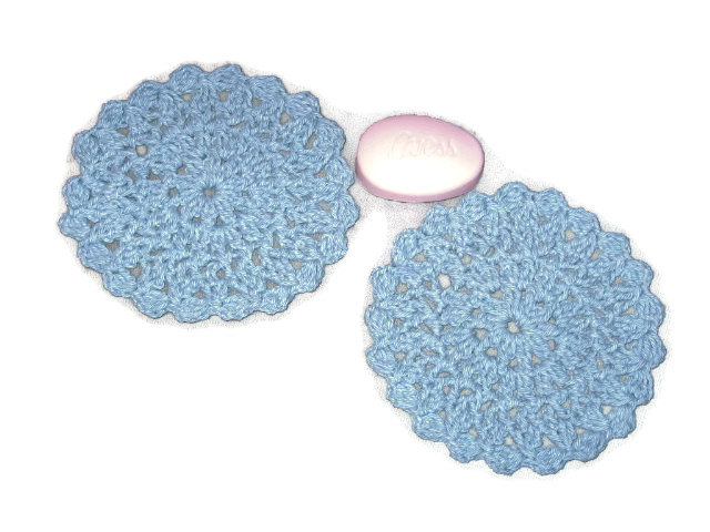 Blue Hand Crocheted Decorative Round Washcloths Or Dishcloths