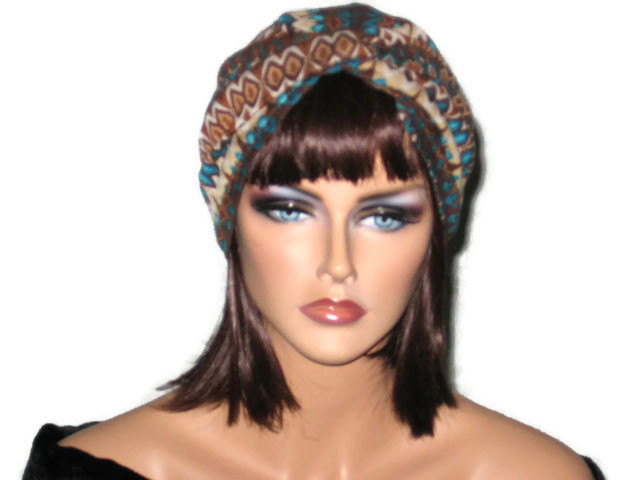 Brown And Teal Abstract Handmade Twist Fashion Turban Size Small