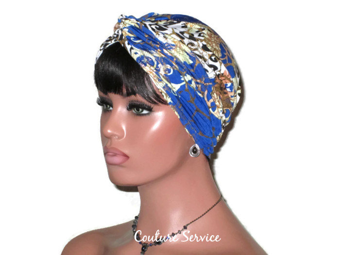 Gold And Blue Handmade Twist Fashion Turban